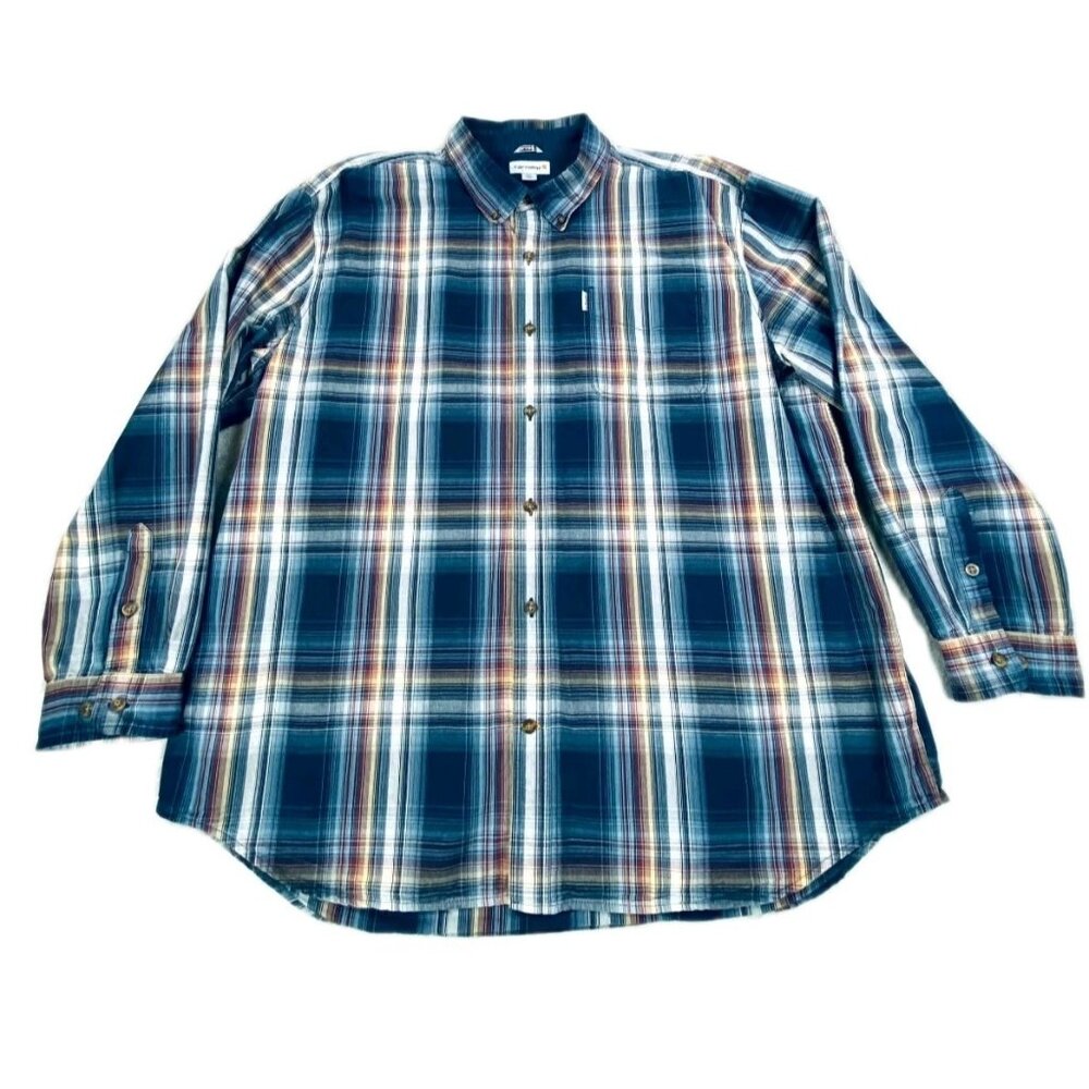 Carhartt Bellevue Shirt Mens 3XL Blue Adjustable Cuffs Relaxed Fit Button-Up
